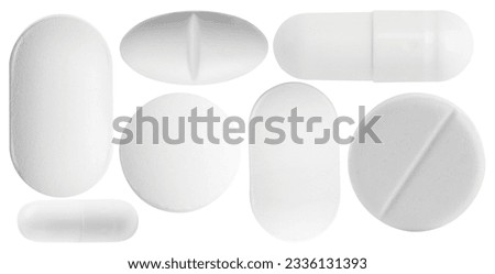 Set of different pills isolated on white Royalty-Free Stock Photo #2336131393