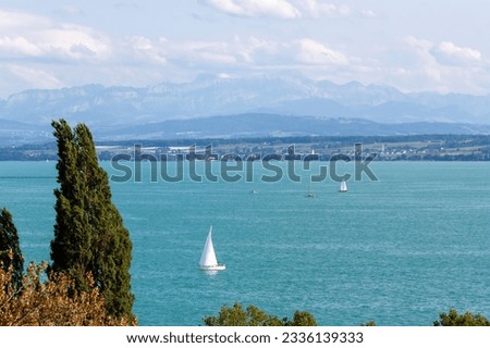 Lake Constance on a sunny July day. View from the hill in Meersburg