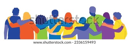 People hugging together. Supportive community, togetherness, mutual care and love concept. Flat graphic vector illustration. Royalty-Free Stock Photo #2336159493
