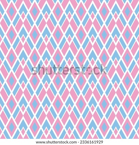Seamless rhombus geometric pattern. Abstract background, pink blue white diamond shape. Texture design for tiles, covers, posters, flyers, banners, walls, textiles, clothes. Vector illustration.