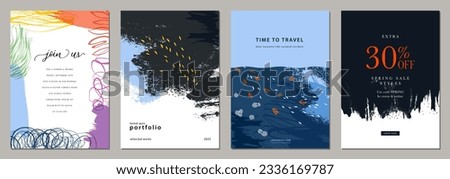 Grunge artistic templates. Suitable for poster, greeting and business card, invitation, flyer, banner, brochure, email header, post in social networks, advertising, events and page cover. Royalty-Free Stock Photo #2336169787
