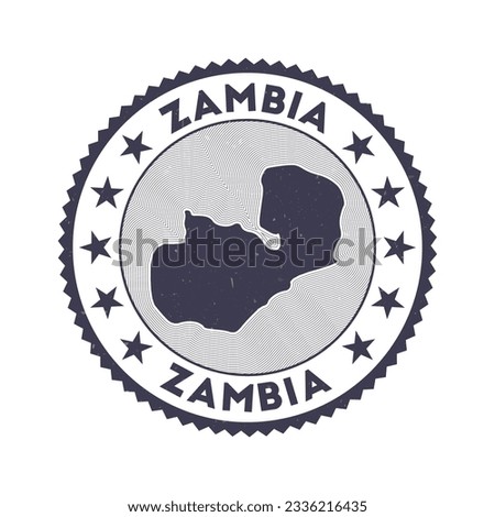 Zambia emblem. Country round stamp with shape of Zambia, isolines and round text. Amazing badge. Artistic vector illustration.