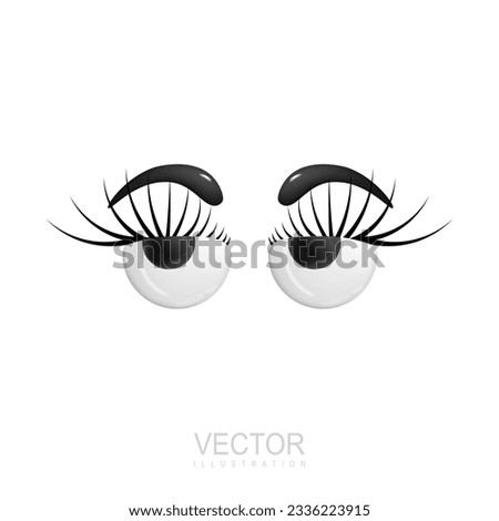 3d eyes. Female look with eyelashes and eyebrows. Tired eyes render. Vector illustration