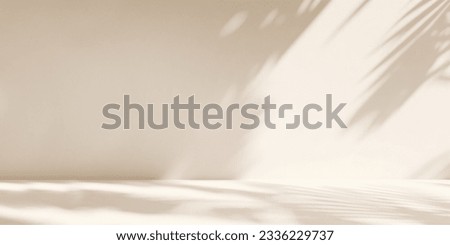 plant leaf shadows on beige wall. background for product advertisement. banner with copy space