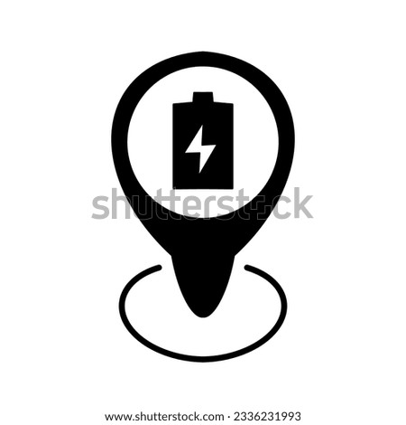 Electric Vehicle Charging Map Pin icon, cargher station, flat outline icon isolated on white background