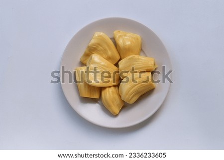 Peeled jackfruit isolated on white background, top view