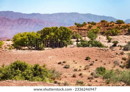 Beautiful desert landscapes of mountainous Morocco on a sunny day.