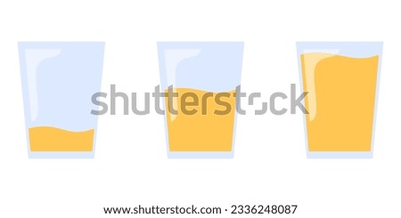 illustration of three glasses filled with orange juice from slightly filled to full