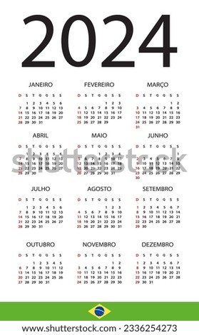 Vector template of color 2024 calendar - Brazilian version Royalty-Free Stock Photo #2336254273
