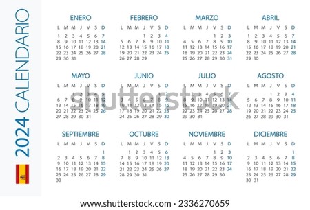 Calendar 2024 year Horizontal - vector illustration. Spanish version Royalty-Free Stock Photo #2336270659