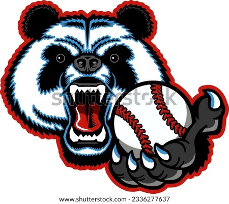 angry panda bear mascot holding baseball for school, college or league sports