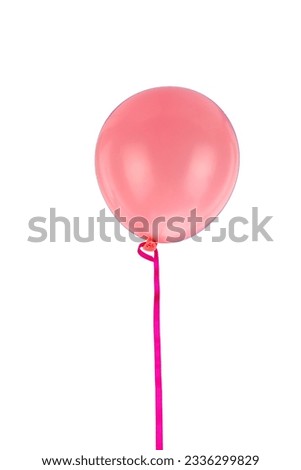 Pink balloon and ribbon flying isolated on white background, 