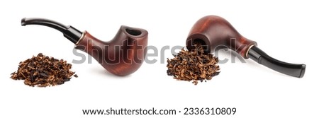 wooden tobacco pipe with dried smoking tobacco isolated on white background Royalty-Free Stock Photo #2336310809