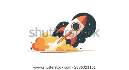 Rocket takes off, launch, space. The concept of the idea of new technologies, starting a business and innovative solutions and products. Creative idea. Flat vector. Royalty-Free Stock Photo #2336321151