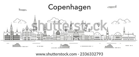 Copenhagen cityscape line art vector illustration Royalty-Free Stock Photo #2336332793