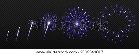 Fireworks animation on copy space concept. Design element for greeting postcards. New Year and Christmas lights and sparkles. Realistic vector illustration isolated on transparent background Royalty-Free Stock Photo #2336343017