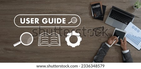 Business Service: User Manual Guide, Online Instruction Manual, Client Book on Computer, Strategy Advice Royalty-Free Stock Photo #2336348579