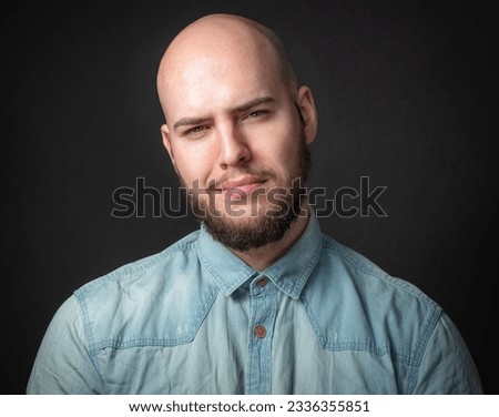 Bald man 30s expressions close up portrait headshot