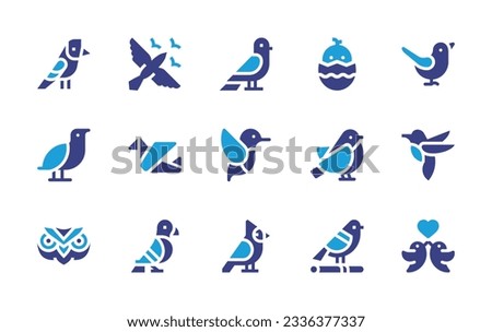 Bird icon collection. Duotone color. Vector illustration. Containing bird, birds, chicken, cuckoo, origami, hummingbird, bullfinch, owl, cardinal bird.