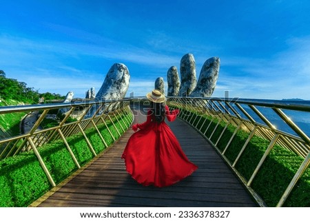 Tourist walking at Golden Bridge in Danang Vietnam. Royalty-Free Stock Photo #2336378327