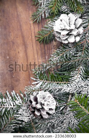Christmas background with decoration with cones and twigs