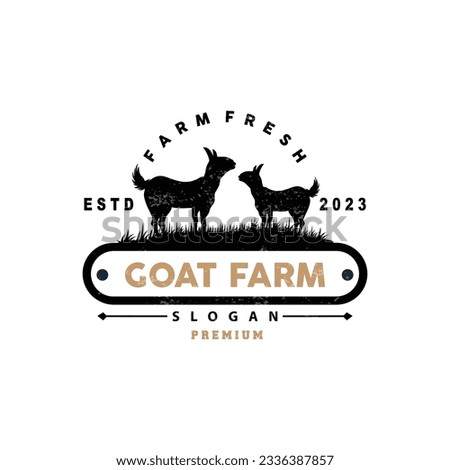 Goat logo, Goat Farm Inspiration Design, Vector Cattle Livestock, Rustic Retro Vintage Silhouette Royalty-Free Stock Photo #2336387857