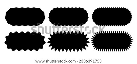 Zig zag edge oval shape collection. Jagged ellipse elements set. Black graphic design elements for decoration, banner, poster, template, sticker, badge. Vector Royalty-Free Stock Photo #2336391753