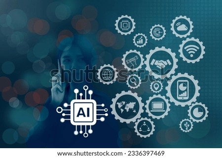 Business people are using AI technology, artificial intelligence, planning strategies. and business development Using a mobile smartphone on a global network technology concept.