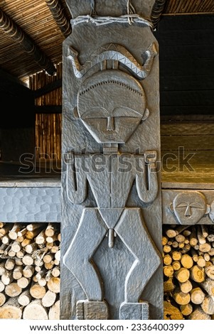 Taiwanese aborigines totem , indigenous traditional craft and house Royalty-Free Stock Photo #2336400399