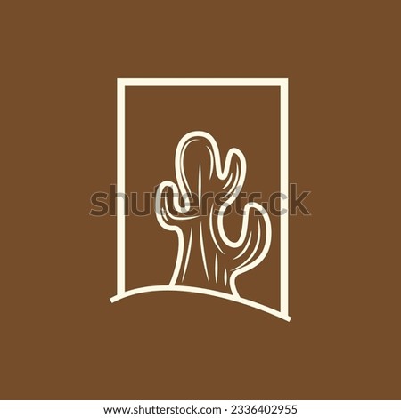 Cactus Logo, Simple Line Cactus Design, Green Plant Vector, Icon, Symbol, Illustration