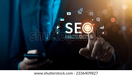 business people use SEO tools, Unlocking online potential. Boost visibility, attract organic traffic, and dominate search engine rankings with strategic optimization techniques. digital marketing Royalty-Free Stock Photo #2336409827