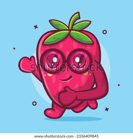 kawaii strawberry fruit character mascot running isolated cartoon in flat style design