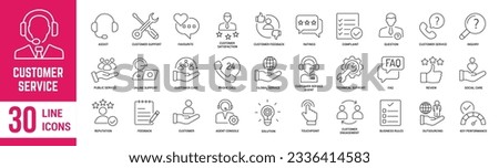 Customer Service editable stroke outline icons set. Support, customer service, assistance, feedback, help, technical support, help desk and customer satisfaction. Vector illustration. Royalty-Free Stock Photo #2336414583