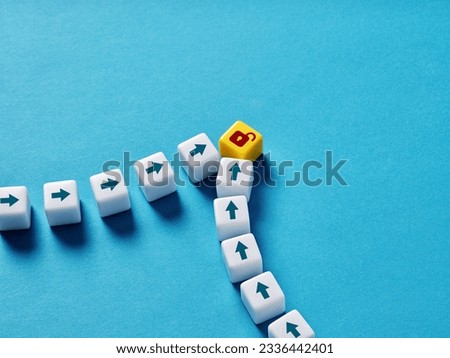 Unlock your potential. Abolition of prohibitions, bans, sanctions and restrictions. Arrow and unlocked padlock symbols on cubes. Royalty-Free Stock Photo #2336442401
