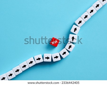 Risk avoidance, reduction and management. Coping with risks. Cubes with arrow symbols and the word risk. Royalty-Free Stock Photo #2336442405