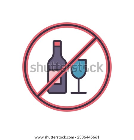 No alcohol sign related vector icon. Bottle of wine and glass in prohibitory sign. Isolated on white background. Editable vector illustration