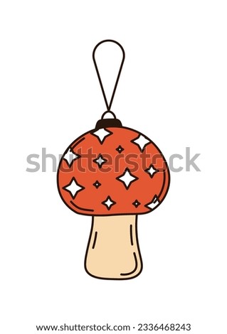 Christmas mushroom toy. Vector illustration in cartoon style isolated on white background.
