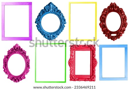 Collage with bright frames on white background