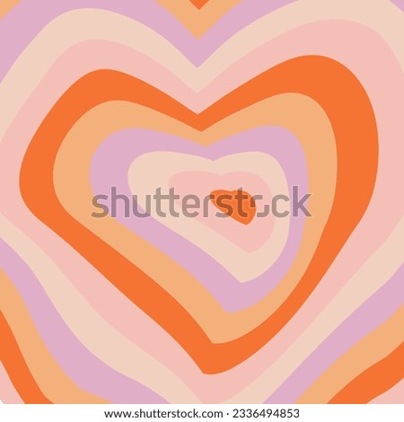 Hypnotic heart vector design. Retro groovy style. Trendy romantic square backdrop in hippie style 60s, 70s. Banner template for social media post, ad, promotion, sale, branding, discount