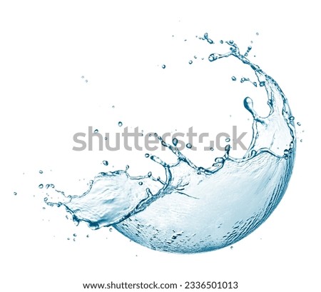 Water splash flowing out from hemisphere shape isolated on white       