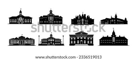 Silhouette of scholl building isolated on white background. Architecture college or university symbol vector illustration Royalty-Free Stock Photo #2336519013