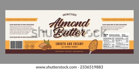 Vector almond butter label or packaging design template