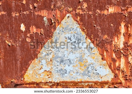 Distinct silver triangle, dirty brown, orange, rusted panel, abstract background asset, corroding