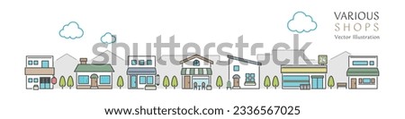 Vector illustration of a cityscape lined with simple shops Royalty-Free Stock Photo #2336567025