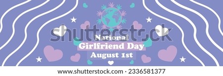 National Girlfriend Day vector banner design with abstract background, heart shape pattern, line pattern and typography on a purple background. Happy National Girlfriend Day modern graphic poster. Royalty-Free Stock Photo #2336581377