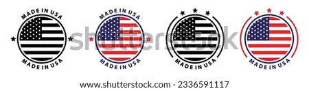 Made in the USA labels Icon, made in the USA logo, USA flag , American product emblem, Vector illustration