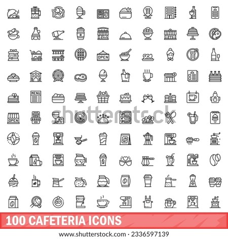 100 cafeteria icons set. Outline illustration of 100 cafeteria icons vector set isolated on white background