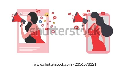 advertising, app, banner, blogger girl, blogger woman, bloggers, business, chat, communication, connection, content creator, creator, customer, design, digital, follow, followers online, icons, illust Royalty-Free Stock Photo #2336598121
