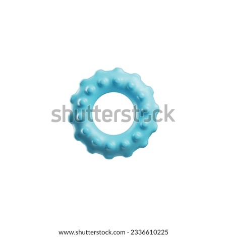 3d rendering pet toy blue ring with bulges. Dog or cat cute plastic, rubber or silicone toy icon. 3d circle with massage dalls. Cartoon vector illustration isolated on white background