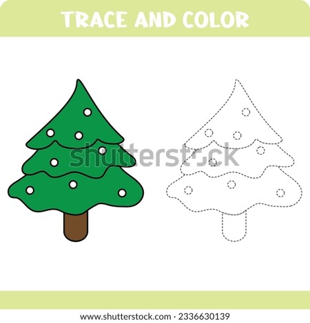 Trace and color educational worksheet for kids. Tracing objects. Activity color pages. tree
